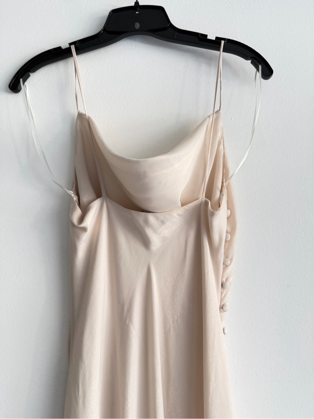 ZARA Cream Cowl Neck Satin-Effect Buttoned Slip Midi Dress Small 8604 - Picture 8 of 13